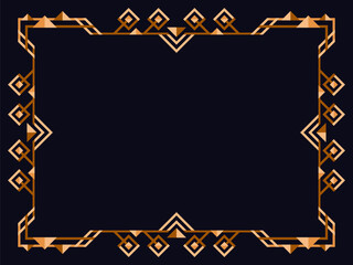 Art deco frame. Vintage linear border. Design a template for invitations, leaflets and greeting cards. Geometric golden frame. The style of the 1920s - 1930s. Vector illustration