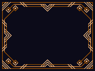 Art deco frame. Vintage linear border. Design a template for invitations, leaflets and greeting cards. Geometric golden frame. The style of the 1920s - 1930s. Vector illustration