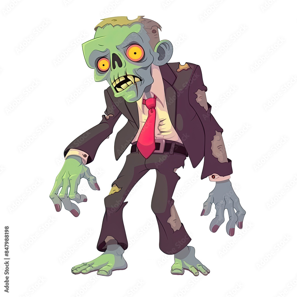 Poster an illustration of a zombie standing with a red tie