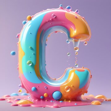 A close upof a colorful liquid letter C with bubble