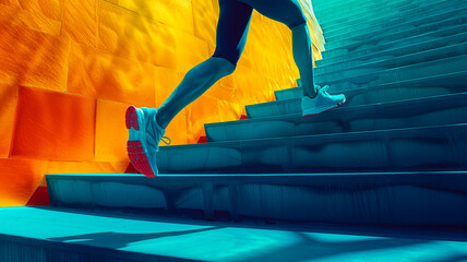 La imagen muestra a dos amigos anónimos practicando running en una escalera mínima.