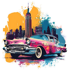 flat illustration classic car in pop art style for tshirt graphic vector illustration