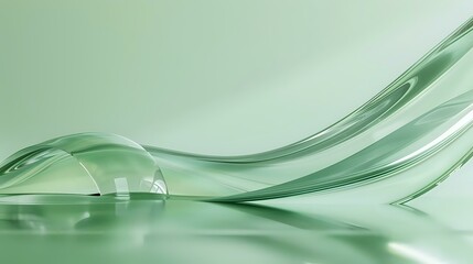 a curved glass ribbon and reflective water surface effects a minimalist abstract light green background