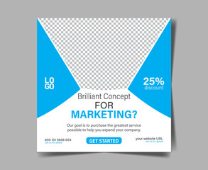 Digital Marketing Template Social Media Post and Banner. Vector Design Square Banner Promotion With Modern Blue Color