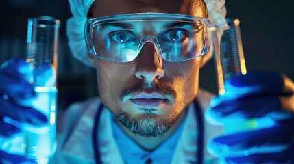 Scientist in a lab is handling colorful liquids, symbolizing chemical research and pharmacology