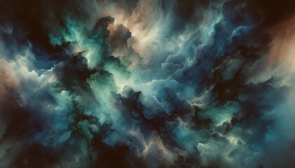 An abstract image with a mix of dark and vibrant light to dark blue-green colors