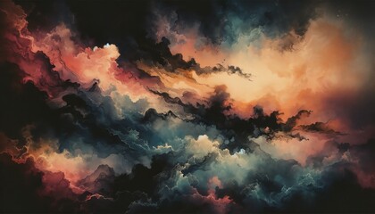 Fototapeta premium An abstract image with a mix of dark and vibrant tones of muted sunset colors