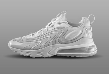 White sneake on a gray gradiënt background, sport concept, men's fashion, sport shoe, air,...
