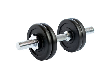 Black Dumbbell With Silver Handle Isolated On Black