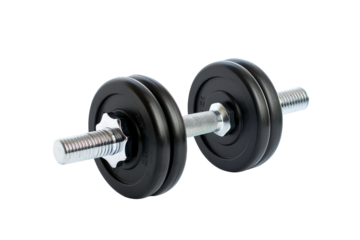 Black Dumbbell With Silver Handle Isolated On Black