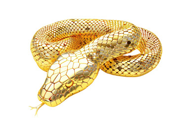 Fototapeta premium Gold Snake With A Gold Band Around Its Body, 3D Render, Illustrations, Isolated On A Transparent Background.