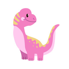 Cute Baby Pink Brontosaurus Isolated on White Background. Design for Kids Clothes, Invitations, Greeting Cards. Vector Illustration in Cartoon Style.