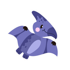Cute Baby Pterodactyl Dinosaur. Cartoon Character. Design for T-shirt, Invitations, Greeting Cards. Vector Illustration.