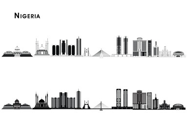 Fototapeta premium A vector silhouette art collection of Nigeria's iconic structures and buildings, showcasing diverse architectural marvels, perfect for cultural decor, educational materials, or urban design projects