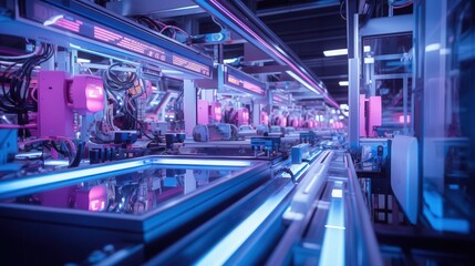 Naklejka premium Automated assembly line, sleek robotics