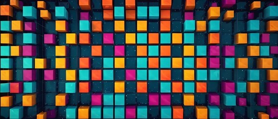 Fototapeta premium 3D geometric structure of colorful cubes. Abstract background and vibrant mosaic pattern for business and web design concepts.
