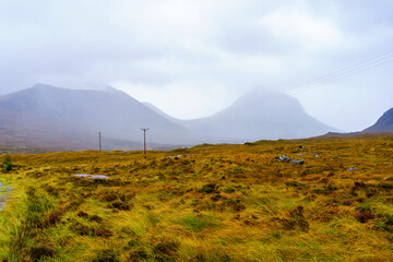 Obraz premium Mountain landscape, on a rainy day, Isle of Skye