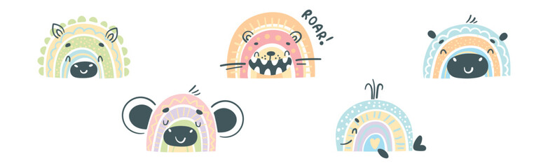 Cute Rainbow Animal for Childish Nursery Vector Set