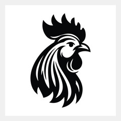 A black and white image of a rooster
