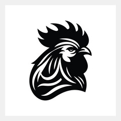 A black and white image of a rooster