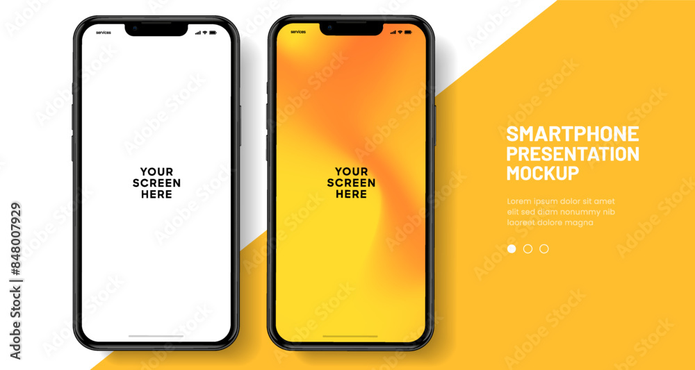 Fototapete Realistic smartphone mockup. Mobile phone vector with isolated on white background. Device front view. 3D mobile phone with shadow. Realistic, high quality smart phone mockup for ui ux presentation.