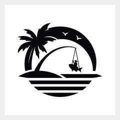 A man fishing, a black and white logo