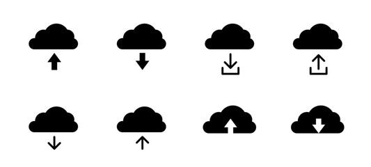 Cloud upload icon. Cloud download button. Hosting server symbol. Online storage vector illustration.