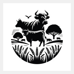 A black and white image of a bull