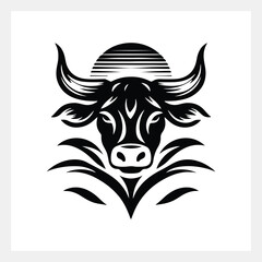 A black and white image of a bull
