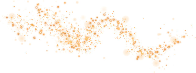 Golden dust, sparks and golden stars shine with special light. Trace of speed lines. Christmas light effect. Sparkling magic dust particles. PNG.
