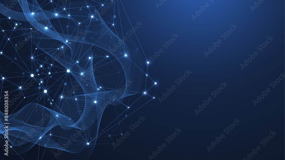 Fototapete Abstract Big Data visualization digital network connection concept background. Artificial intelligence and engineering technology. Global network, Lines plexus, minimal array. Vector illustration