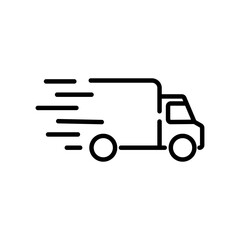 Fast truck icon. Quick shipping symbol. Express courier delivery service vector illustration. Cargo van pictogram.