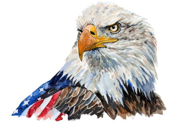 Fototapeta premium Watercolor Painting Of An Eagle With Its Head Turned To The Right, Independence Day, Watercolor, Illustrations, Isolated On A Transparent Background.