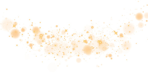 Golden dust, sparks and golden stars shine with special light. Trace of speed lines. Christmas light effect. Sparkling magic dust particles. PNG.
