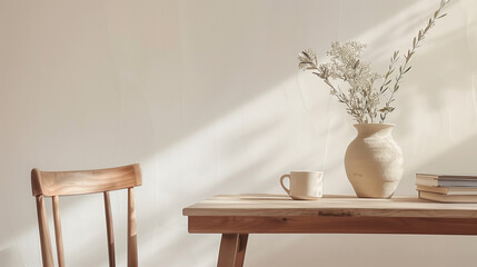 Minimalist Home Interior with Wooden Table and Chair