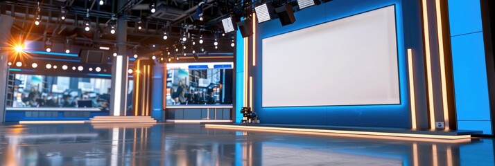 Modern News Studio with Blue Lighting