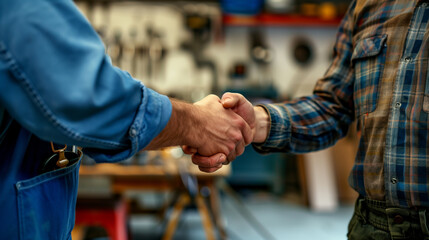Handshake Between Workers in Industrial Workshop Setting
