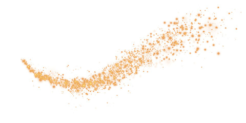 Golden dust, sparks and golden stars shine with special light. Trace of speed lines. Christmas light effect. Sparkling magic dust particles. PNG.

