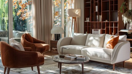 Fototapeta premium Modern living room with abstract art and contemporary furniture