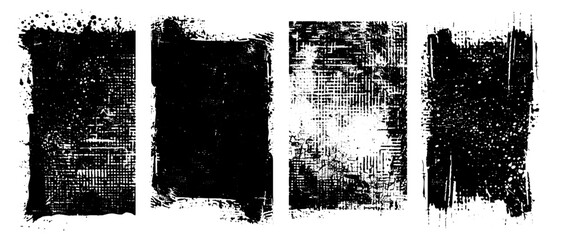 Set of grunge textures. Black and white distressed background with splashes, scratches and worn effects. Ideal for retro poster designs, comics and vintage projects. Vector illustration