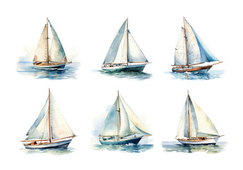 Cute watercolor painting style illustration of Sailboat, isolated on white background