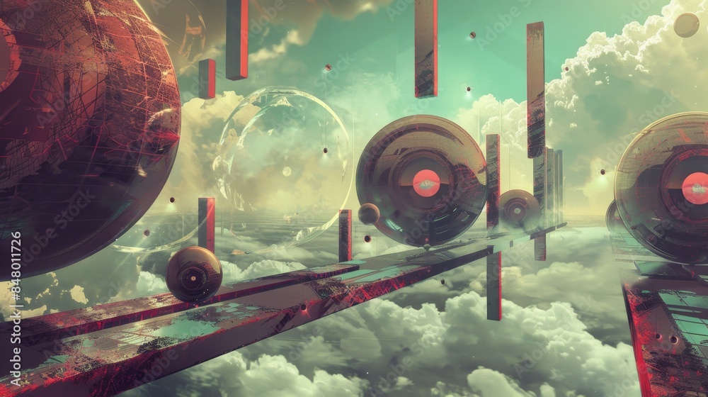Wall mural Futuristic Sci-Fi Landscape with Alien Structures and Clouds - Wall murals
