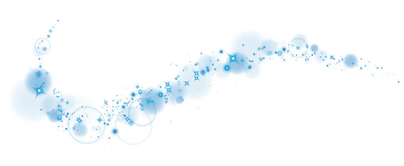 Blue dust, sparks and blue stars shine with special light. Trace of speed lines. Christmas light effect. Sparkling magic dust particles. PNG.
