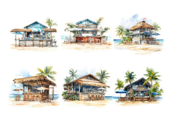 Obraz premium Beach Bar, Summer Illustration. Watercolor Style.