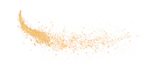 Golden dust, sparks and golden stars shine with special light. Trace of speed lines. Christmas light effect. Sparkling magic dust particles. PNG.  © Orange Sky