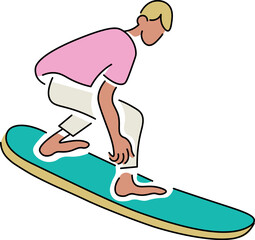guy surfing sports illustration athlete in flat style in vector. man in pose, image for poster print sticker design