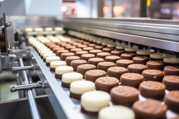 Obraz premium Industrial Food Production Line with Chocolate and Vanilla Cookies