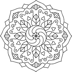 heart mandala line art coloring book page