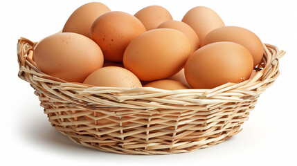 Basket of fresh eggs on a white background
