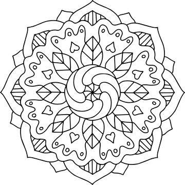heart mandala line art coloring book page
